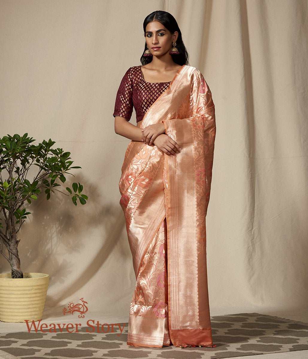 Handwoven_Peach_Floral_Zari_Jaal_Saree_with_Meenakari_WeaverStory_02