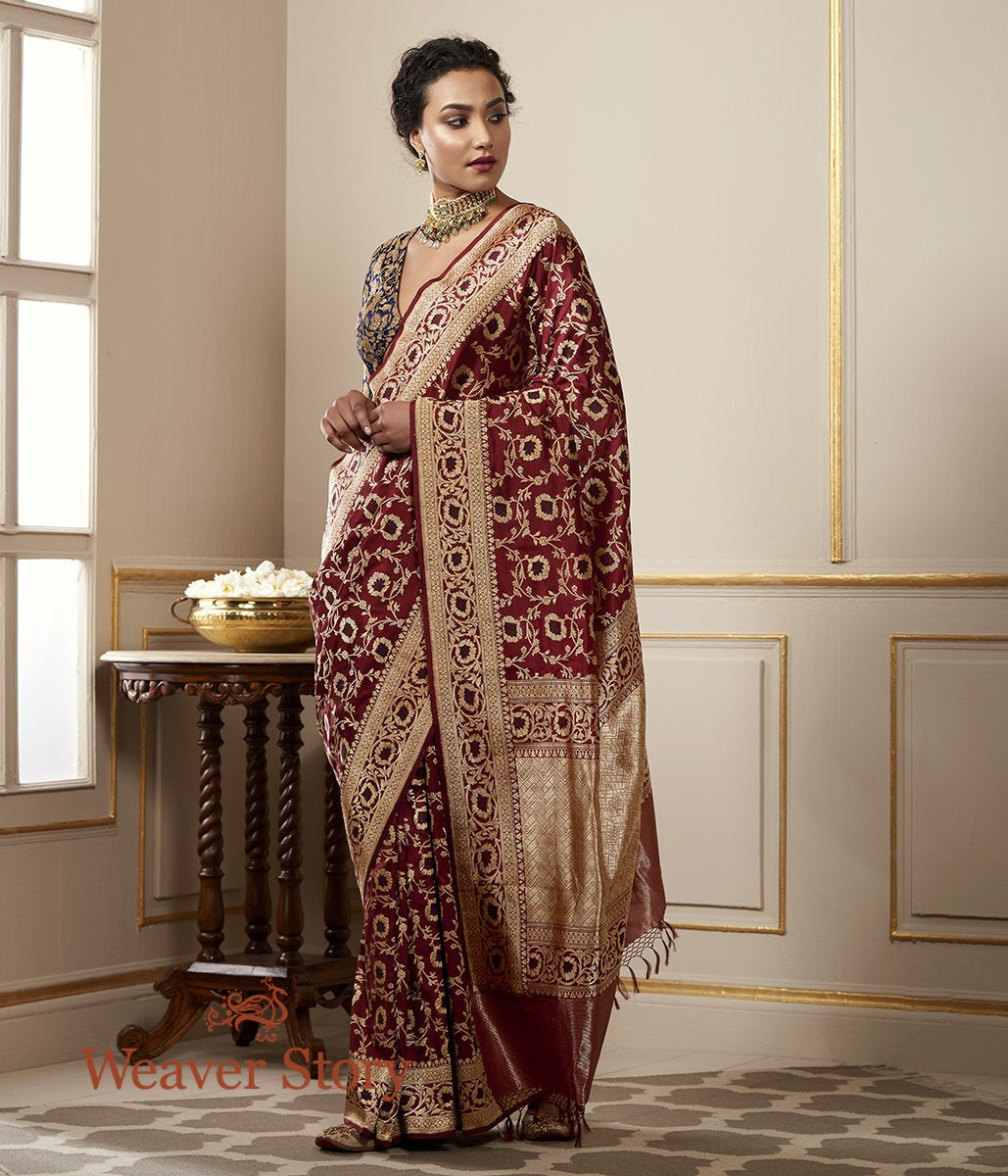 Handloom_Maroon_Banarasi_Jangla_with_Meenakari_WeaverStory_02