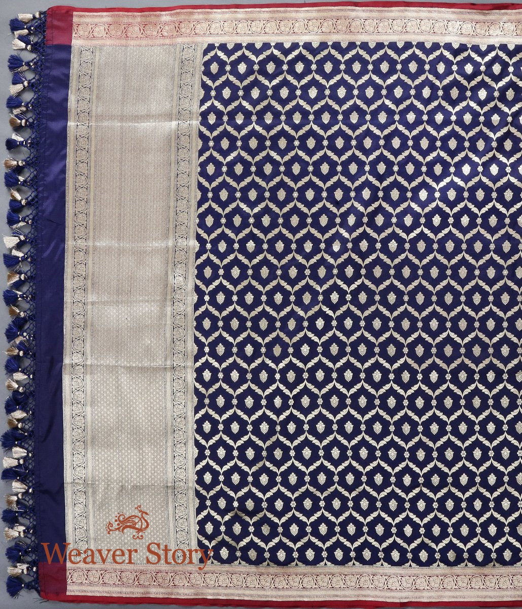 Handloom_Blue_Katan_Silk_Cutwork_Jangla_Dupatta_with_Red_Border_WeaverStory_02