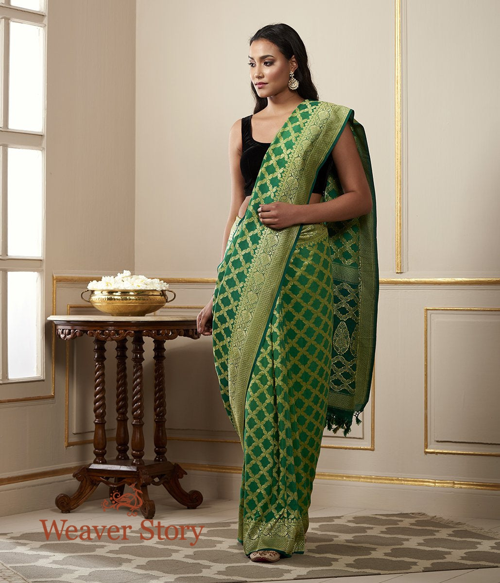 Handloom_Banarasi_Georgette_Saree_in_Emerald_Green_WeaverStory_02