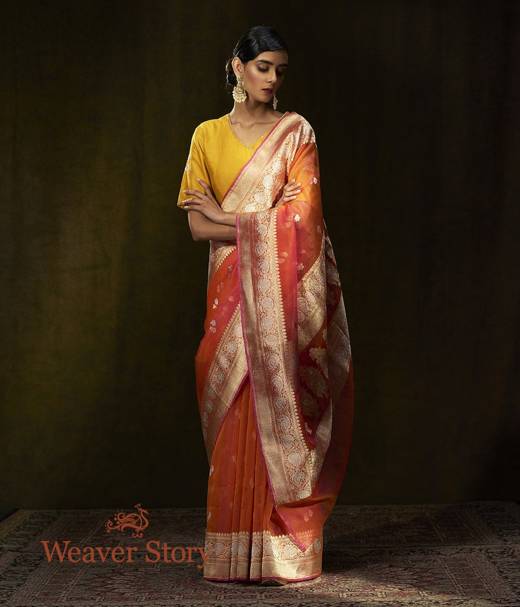 Handwoven_Orange_and_Pink_Kadhwa_Boota_Banarasi_Saree_WeaverStory_02