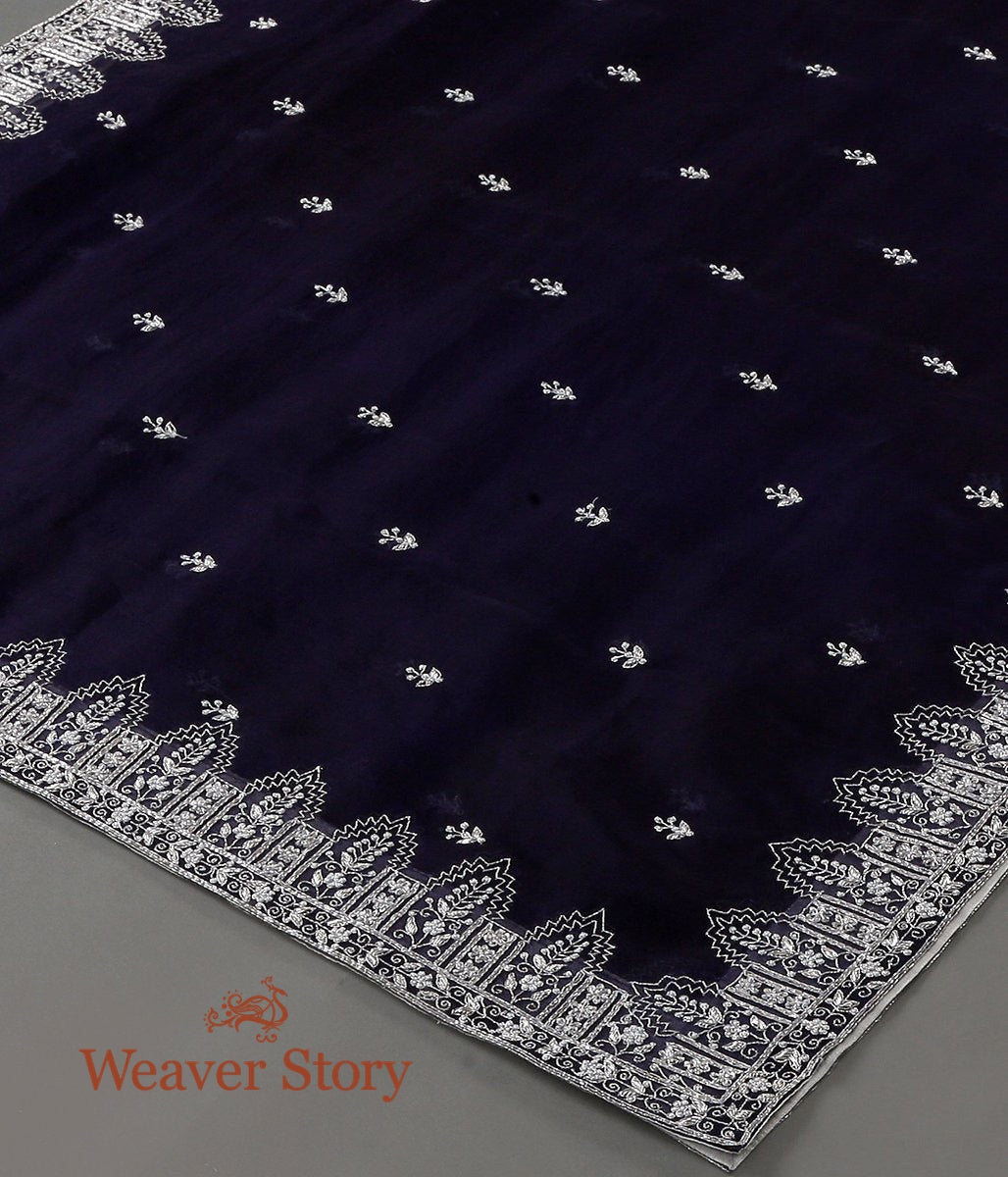 Blue_Zardozi_Work_Organza_Dupatta_with_Silver_Embroidery_Temple_Border_WeaverStory_02