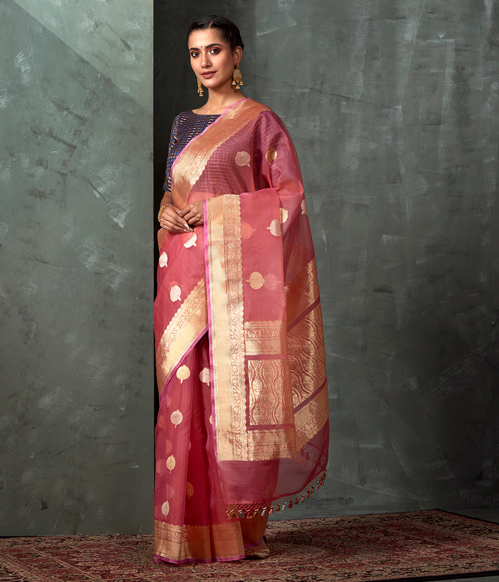 Handwoven_Pink_Kora_Saree_With_Kadhwa_Booti_WeaverStory_02