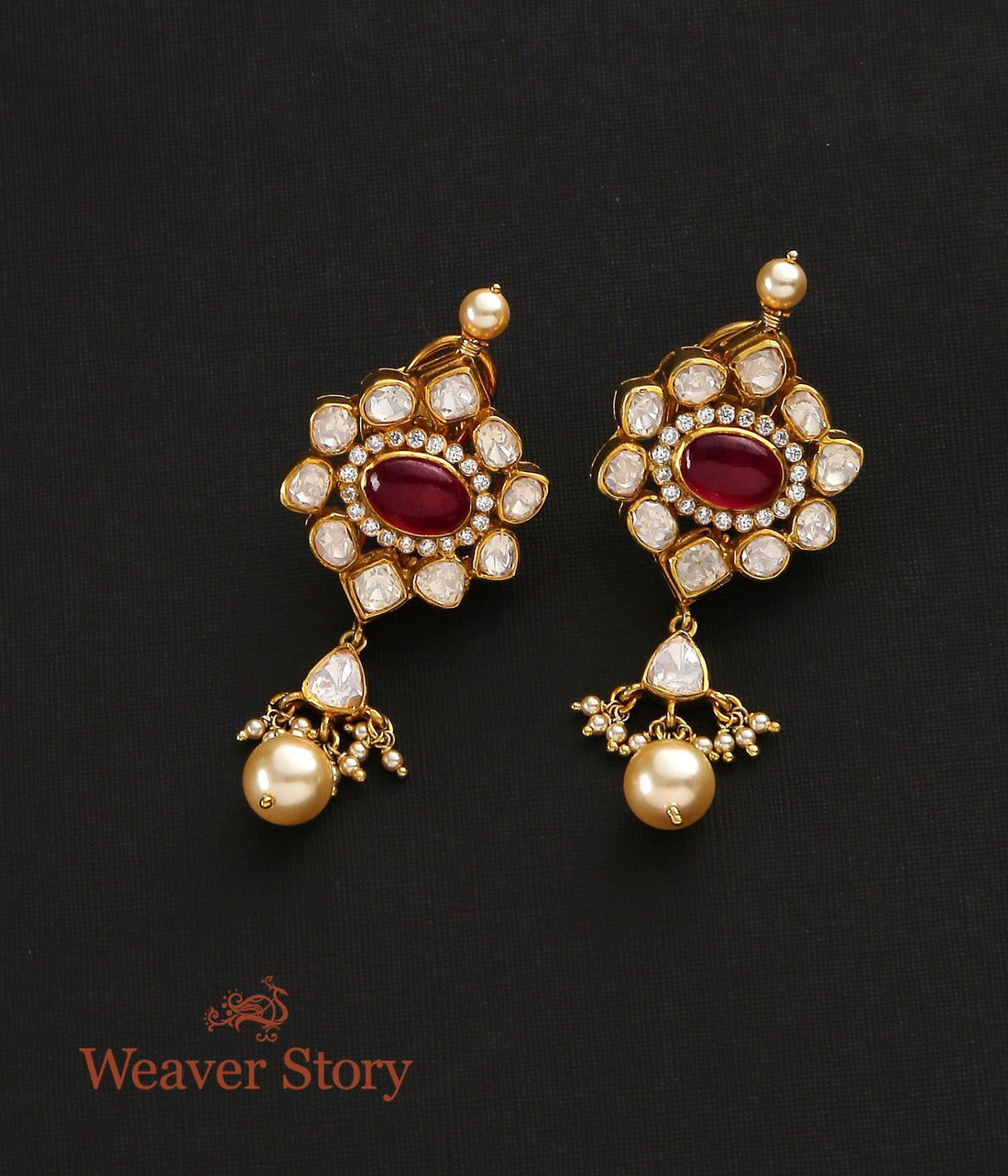 Suruchika_Earrings_with_Moissanite_Polki_Crafted_in_Pure_Silver_WeaverStory_02