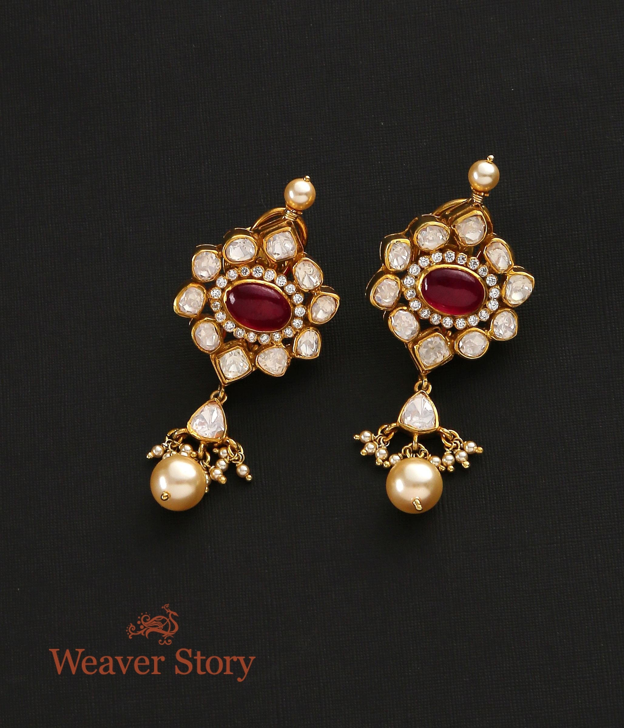 Suruchika_Earrings_with_Moissanite_Polki_Crafted_in_Pure_Silver_WeaverStory_02