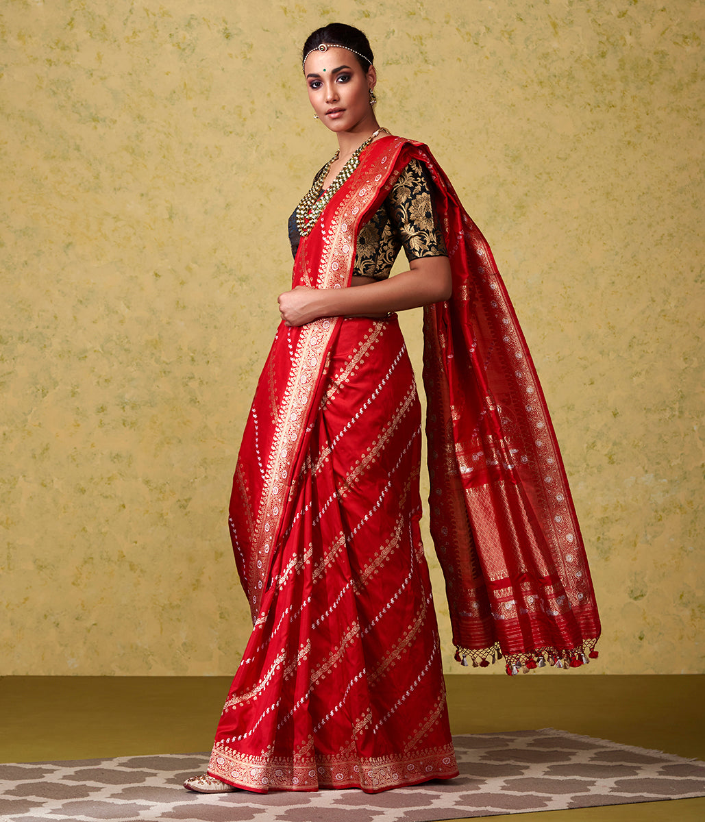 Handwoven_Red_Aada_Jangla_with_Gold_and_Silver_Zari_WeaverStory_02