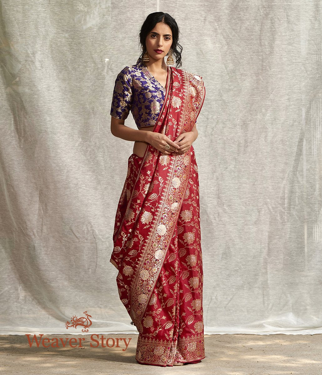 Handwoven_Red_Heavy_Meenkari_Jangla_Saree_with_Sona_Rupa_Zari_WeaverStory_02