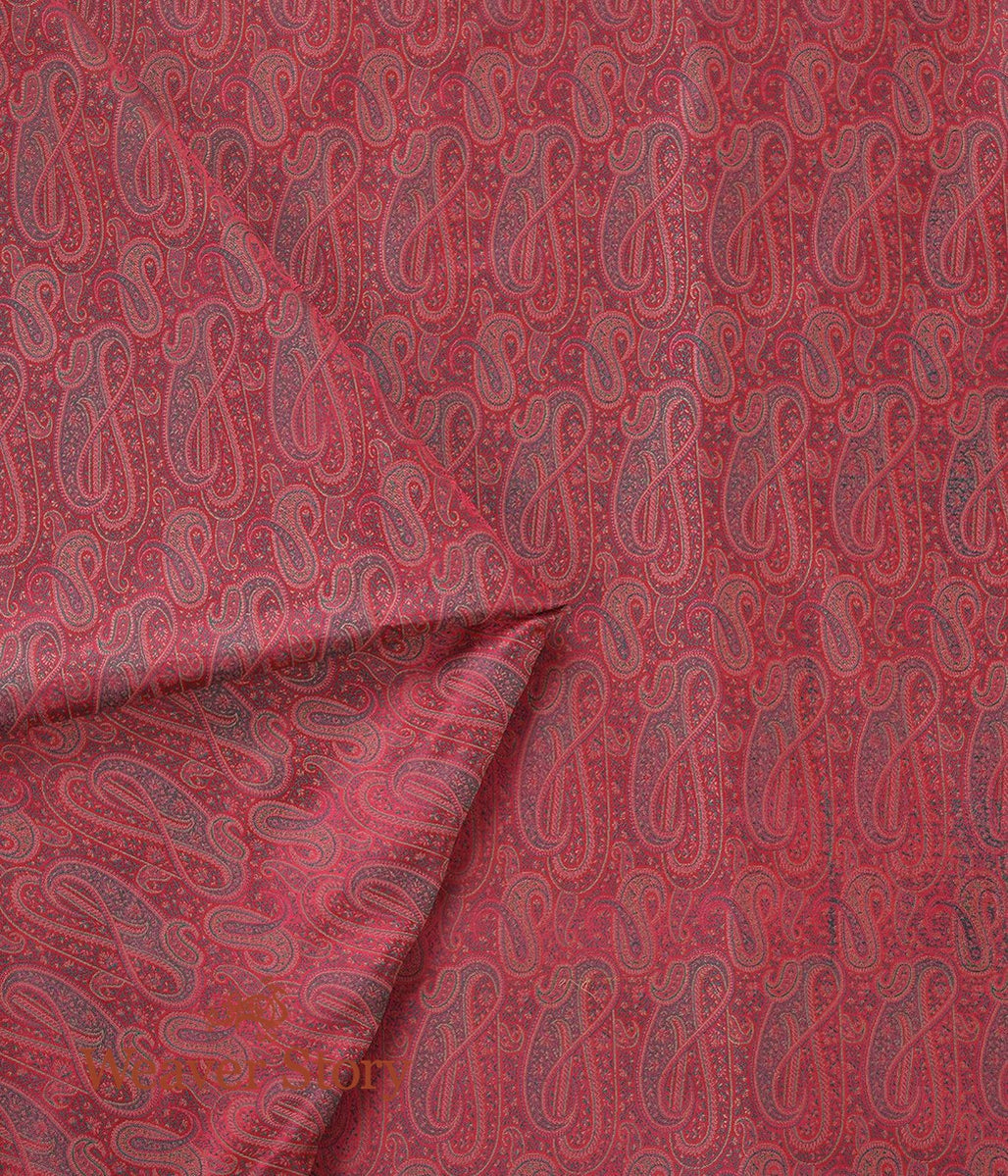 Handloom_Pink_Paisley_Jamawar_Fabric_with_Green_Resham_WeaverStory_02