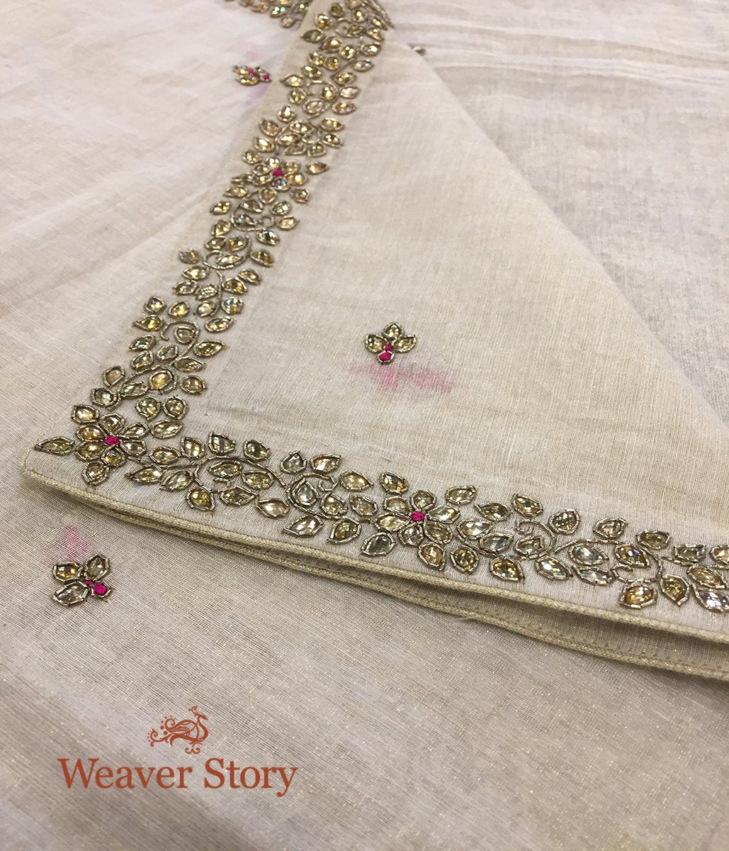 Handloom_Ivory_Cotton_Tissue_Dupatta_with_Kundan_and_Zardozi_Work_WeaverStory_02