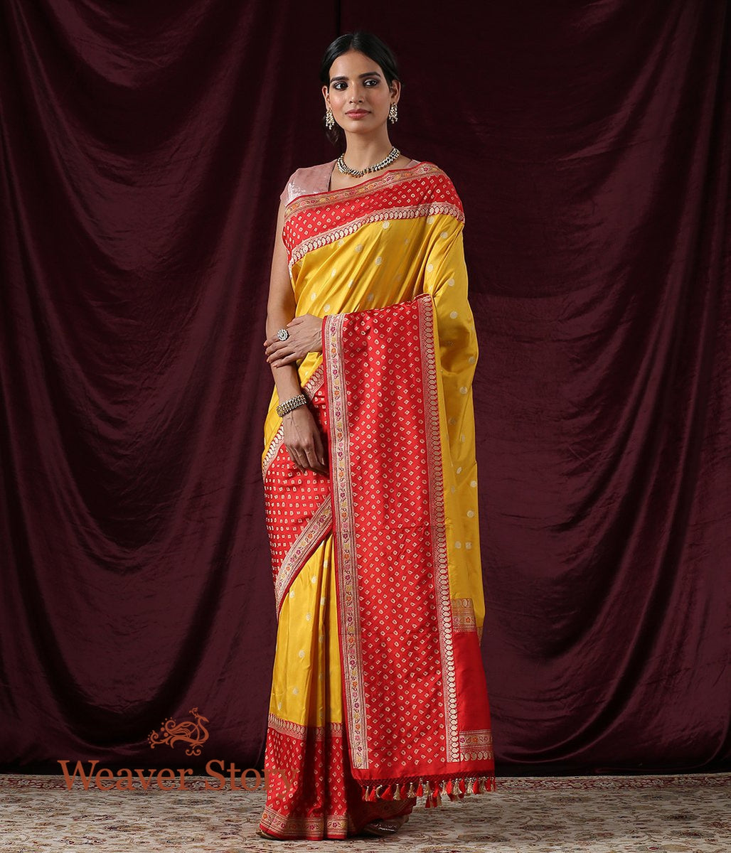 Handwoven_Yellow_Ektara_Silk_Saree_with_Red_Border_WeaverStory_02