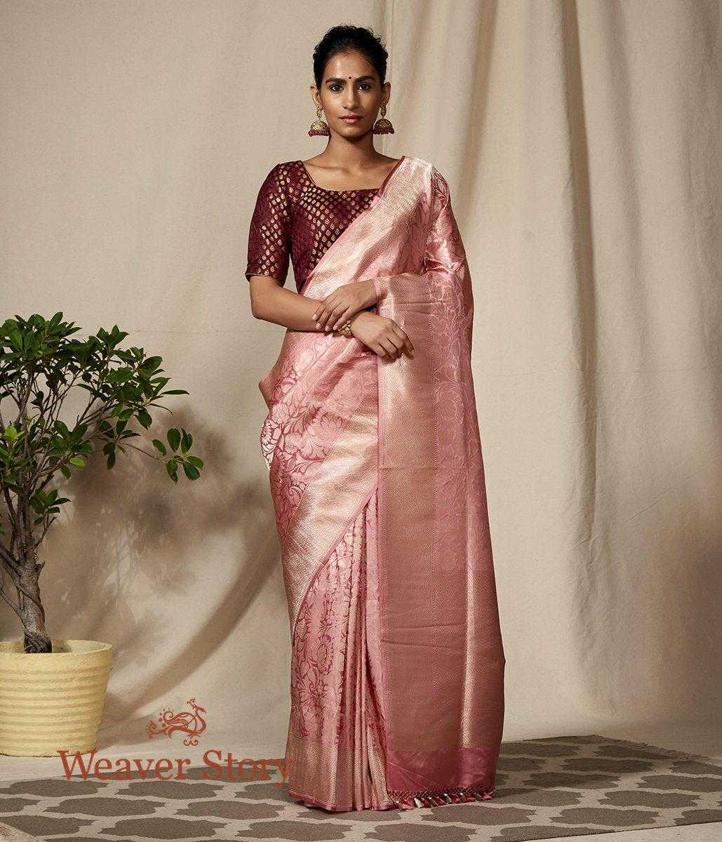 Handwoven_Light_Pink_Banarasi_Saree_with_Gold_Chevron_Border_WeaverStory_02