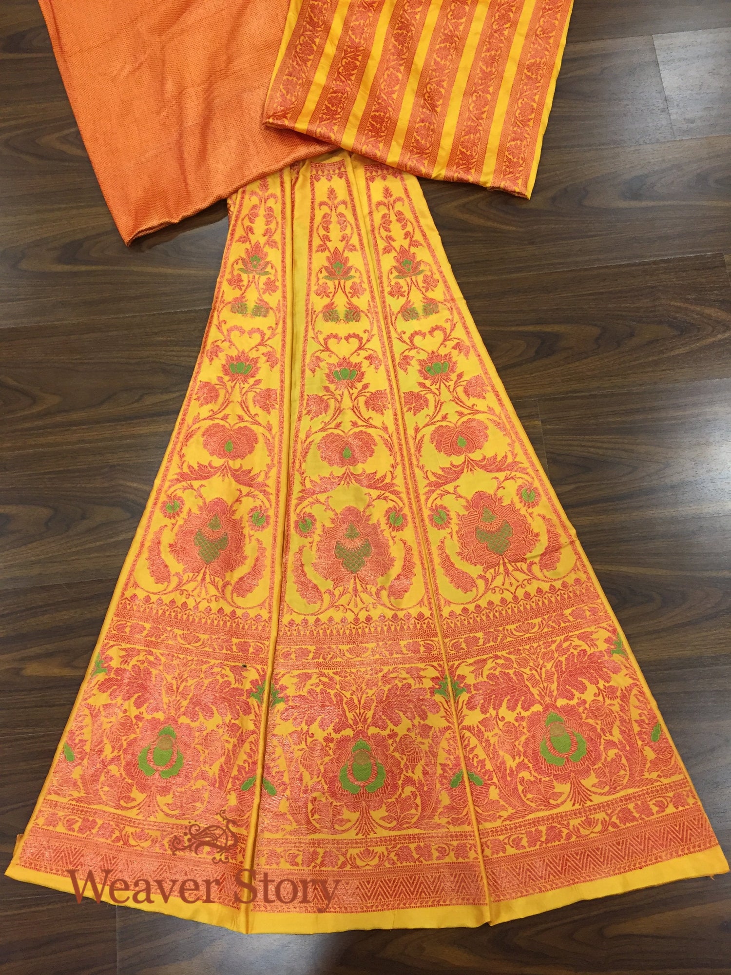 Handloom_Mustard_and_Red_copper_zari_banarasi_Lehenga_with_Meenakari_WeaverStory_02