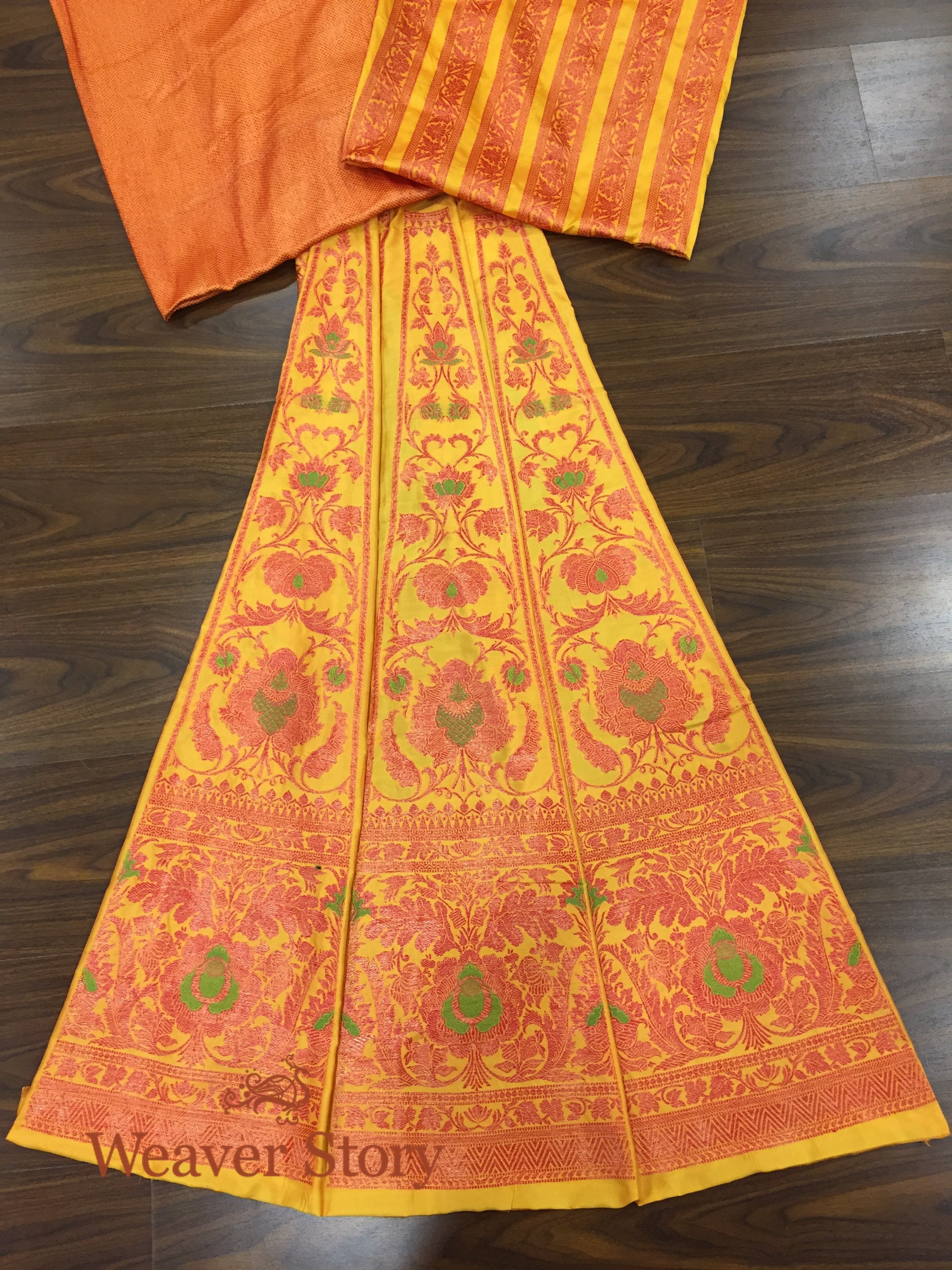 Handloom_Mustard_and_Red_copper_zari_banarasi_Lehenga_with_Meenakari_WeaverStory_02