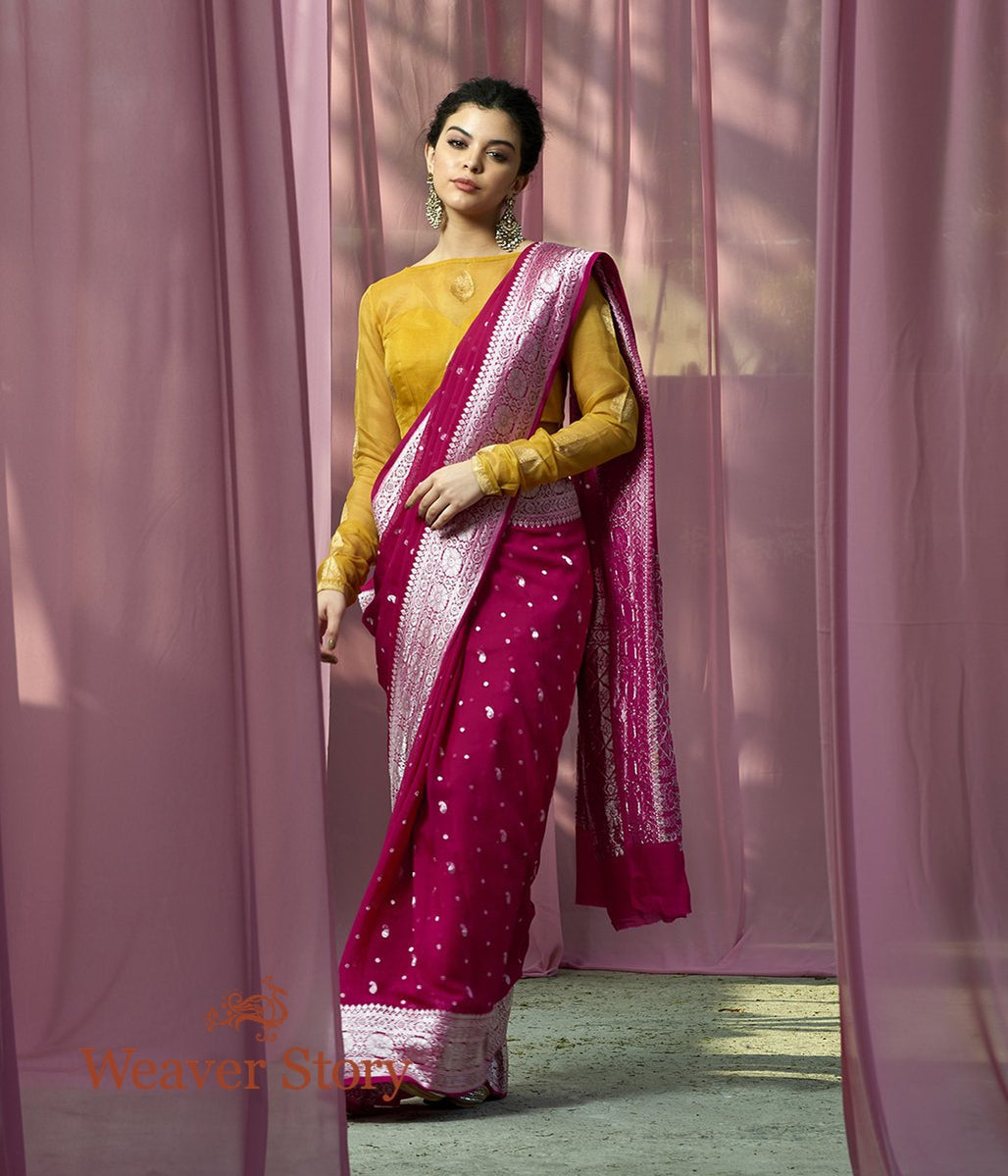 Handloom_Pink_Banarasi_Georgette_Saree_with_Silver_Zari_WeaverStory_02