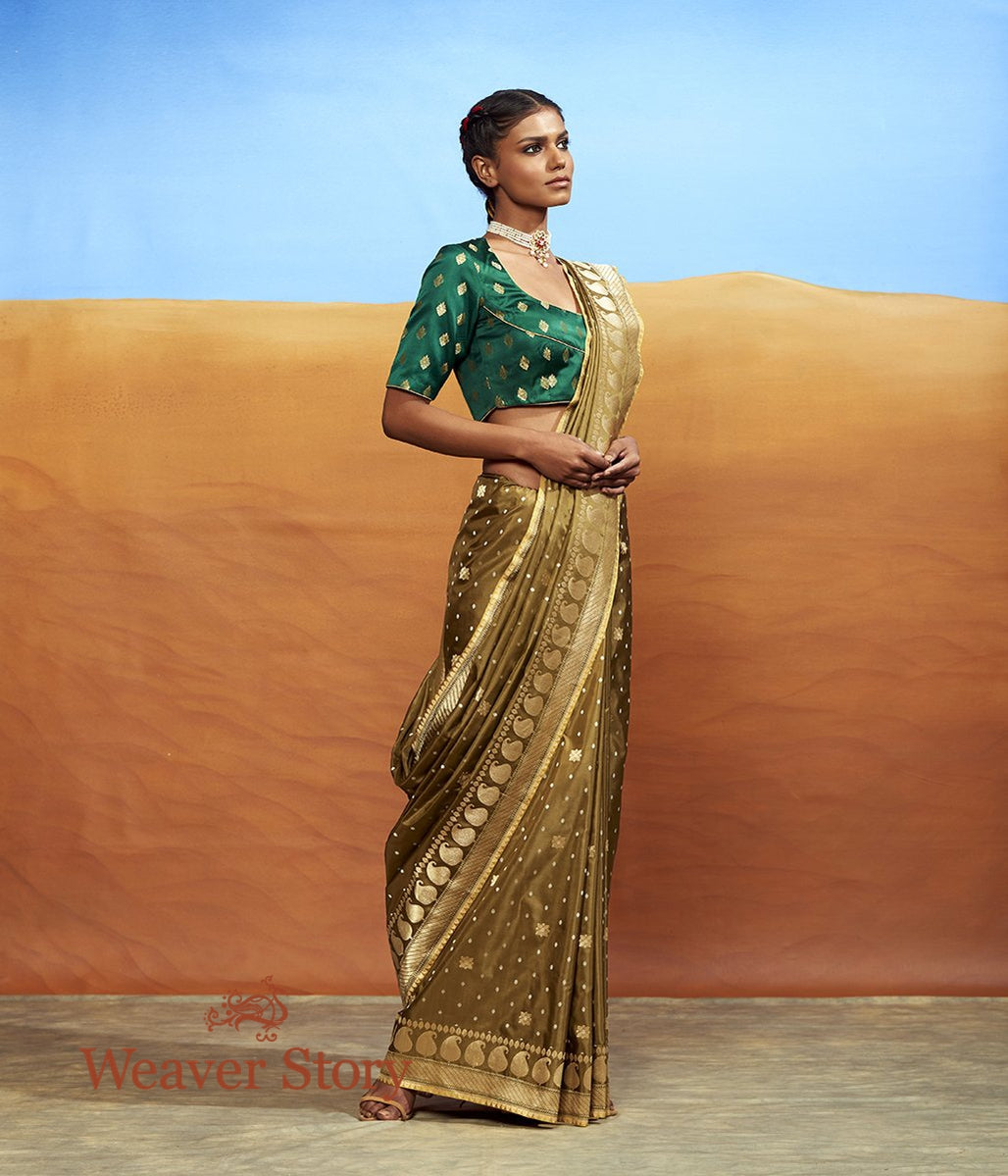 Handloom_Olive_Booti_Saree_with_Paisley_Border_WeaverStory_02
