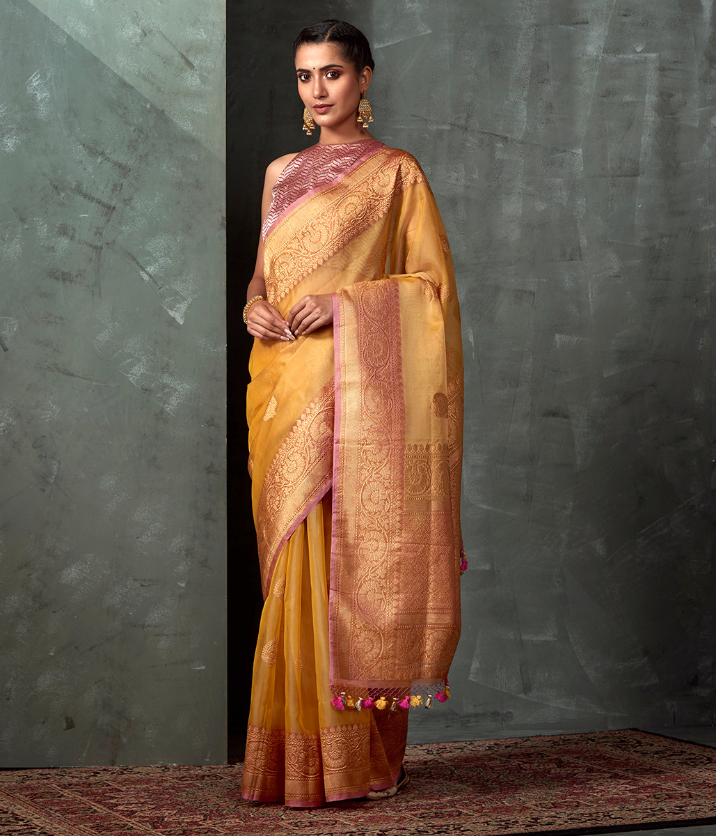 Handwoven_Golden_Beige_Kairi_Boota_Kora_Saree_WeaverStory_02