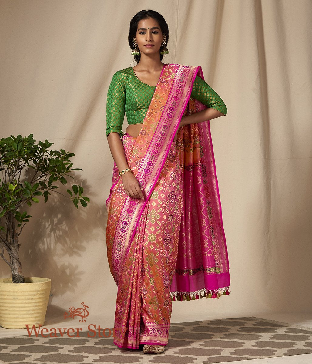 Handloom_Peach_Katan_Silk_Banarasi_Patola_Saree_Cutwork_with_Meenakari_Design_WeaverStory_02