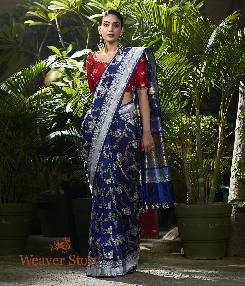 Handwoven_Indigo_Blue_Kadhwa_Jangla_Saree_WeaverStory_02