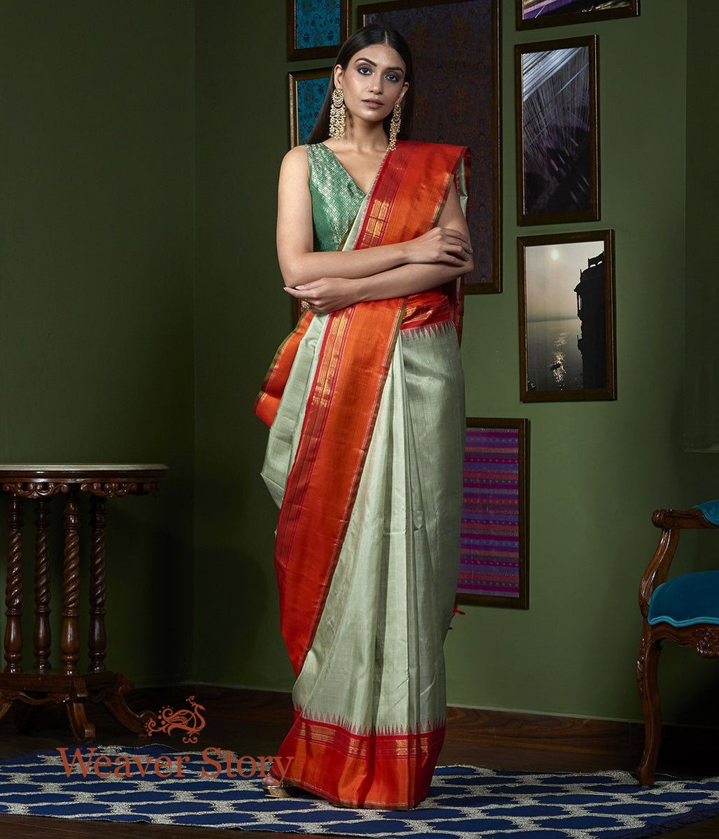 Handwoven_Beige_Kanjivaram_Saree_with_Orange_Temple_Border_WeaverStory_02