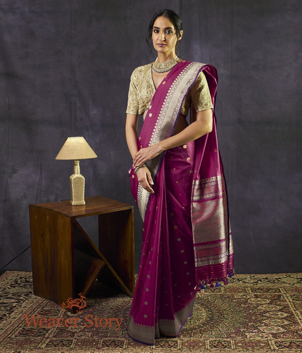 Handloom_Plum_Kadhwa_Booti_Saree_with_Blue_Selvedge_WeaverStory_02