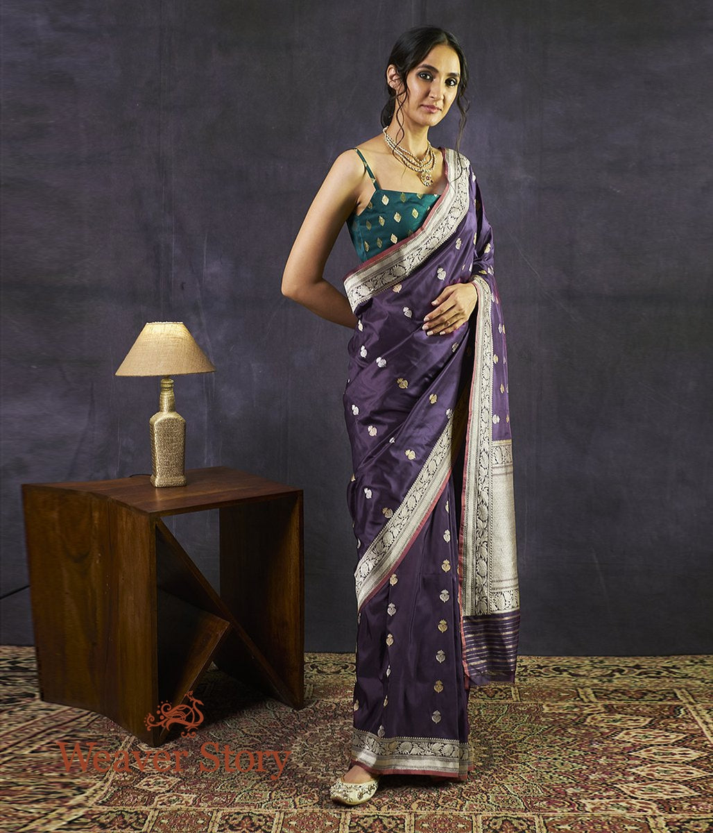Handwoven_Dark_Purple_Kadhwa_Booti_Saree_with_Beldaar_Border_WeaverStory_02