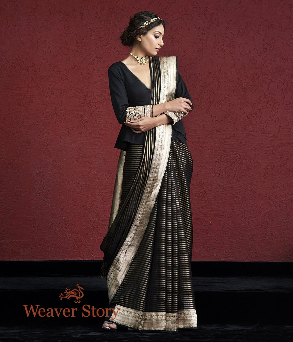 Handwoven_Black_Kora_Silk_Banarasi_Saree_with_Annapakshi_Border_WeaverStory_02