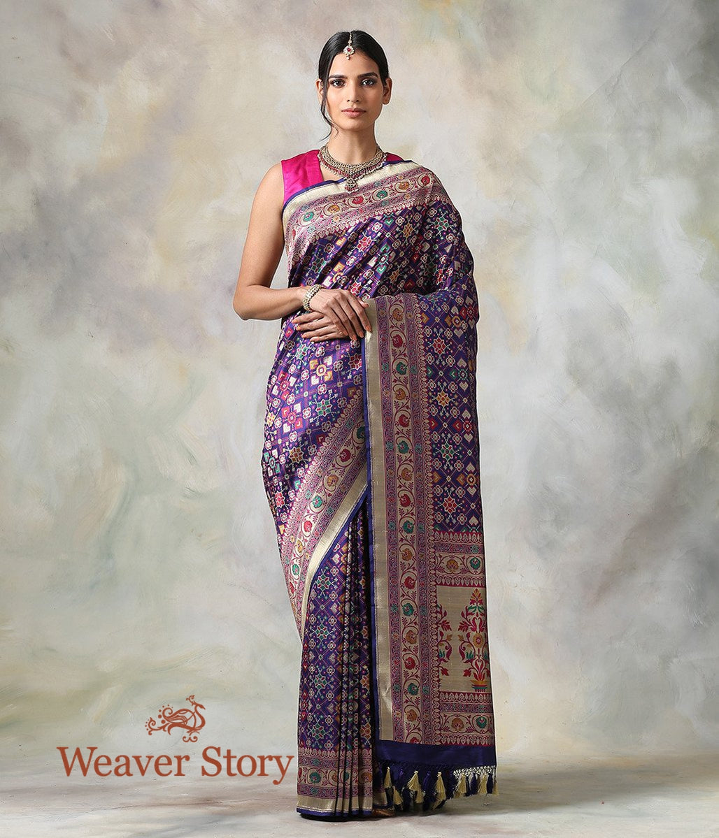 Handwoven_Blue_Double_Warp_Banarasi_Patola_Saree_with_Meenakari_WeaverStory_02
