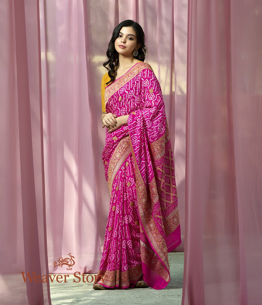 Handloom_Pink_Banarasi_Bandhej_Saree_WeaverStory_02