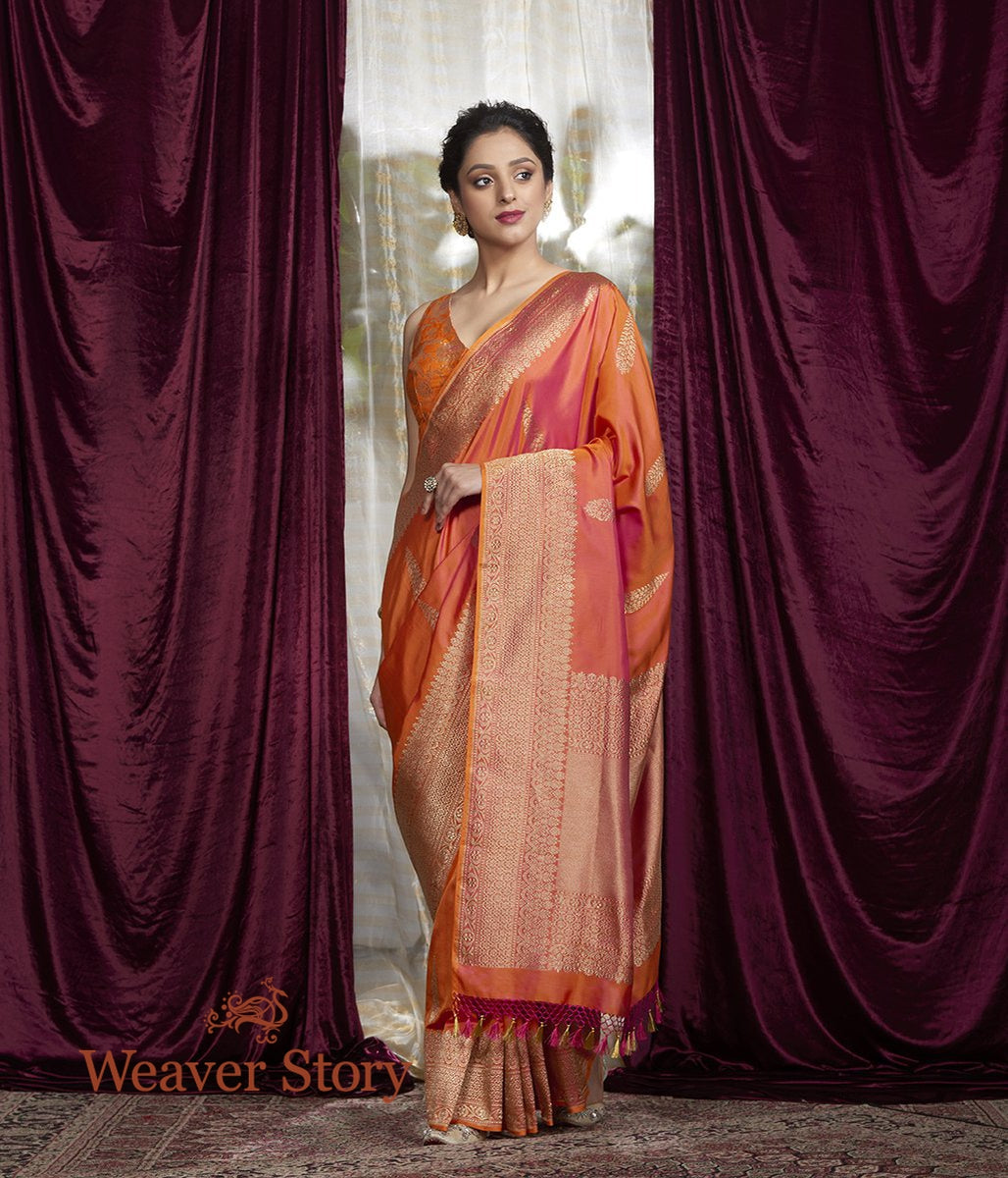 Handwoven_Orange_Dual_Tone_Ektara_Saree_with_Broad_Border_WeaverStory_02