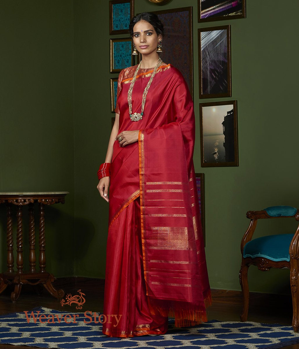 Handwoven_Red_Rani_Kanjivaram_Saree_with_Orange_Selvedge_WeaverStory_02