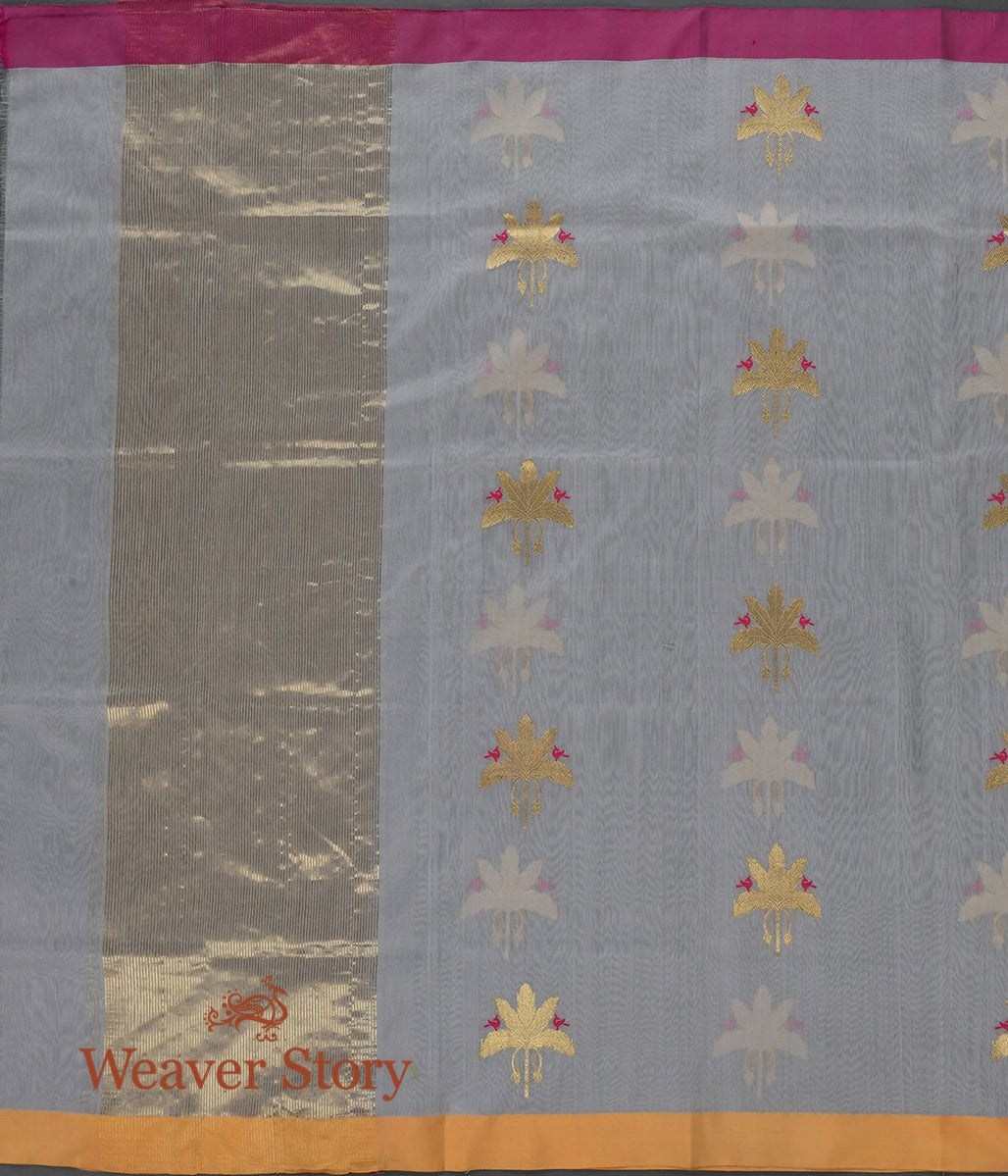 Handloom_Grey_Cotton_Silk_Chanderi_Dupatta_with_Gold_Leaf_Motif_WeaverStory_02