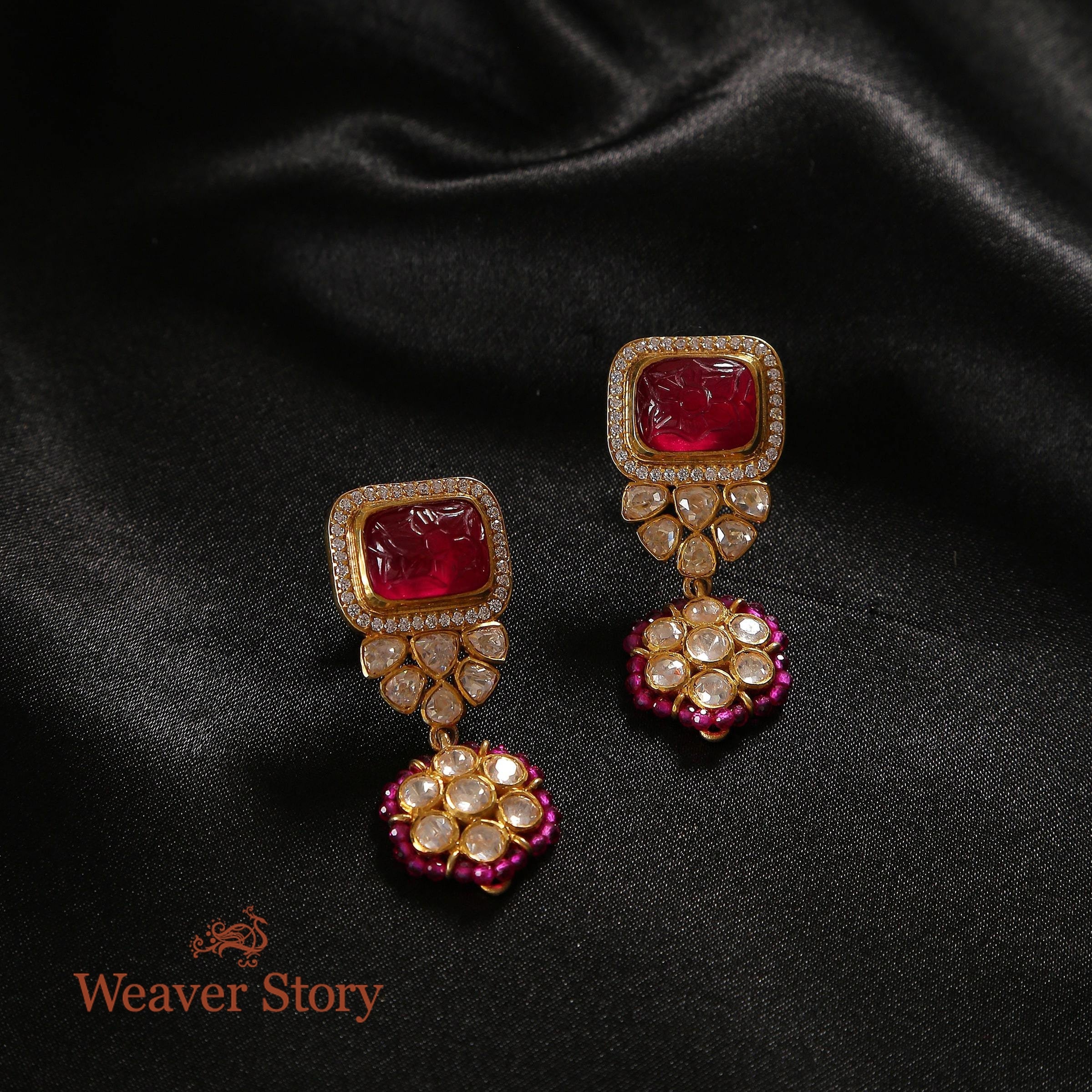 Rubani_Earrings_with_Moissanite_Polki_Cafted_in_Pure_Silver_WeaverStory_02