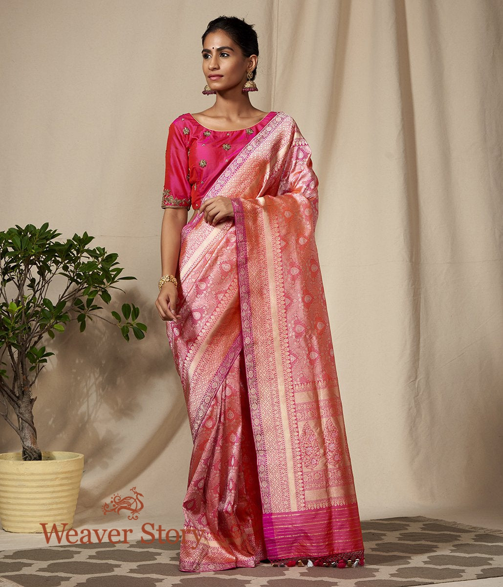 Handwoven_Pink_and_Peach_Kimkhab_Banarasi_Saree_with_Purple_Selvedge_WeaverStory_02