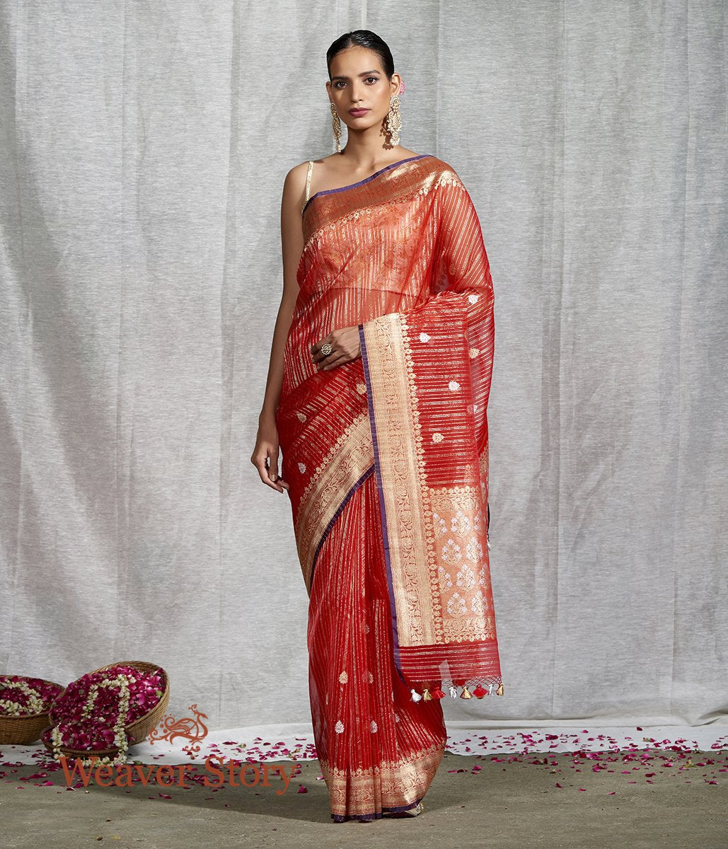 Handwoven_Red_Kora_Silk_Banarasi_Saree_WeaverStory_02