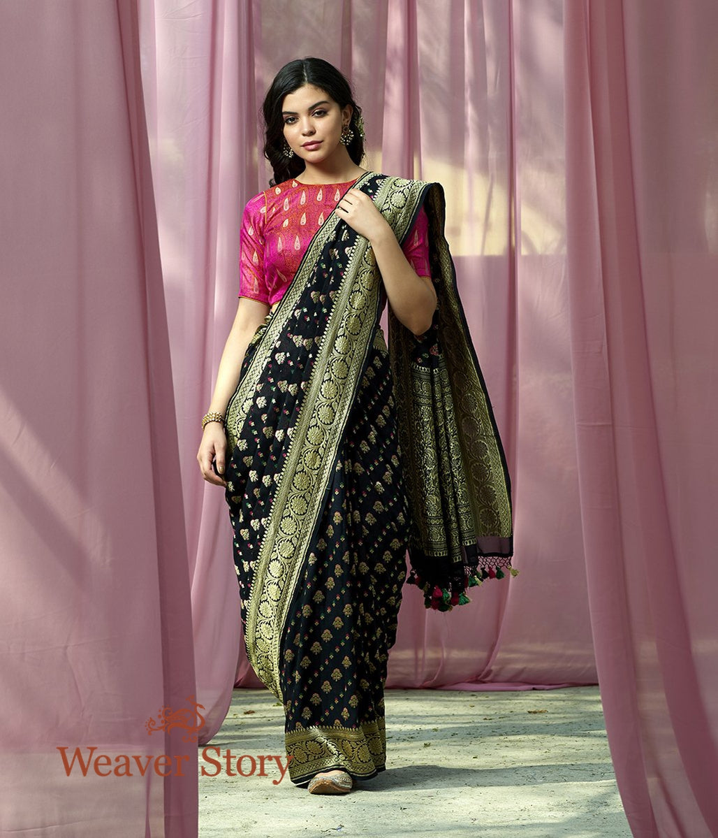 Handwoven_Black_Banarasi_Meenkari_Georgette_Saree_WeaverStory_02