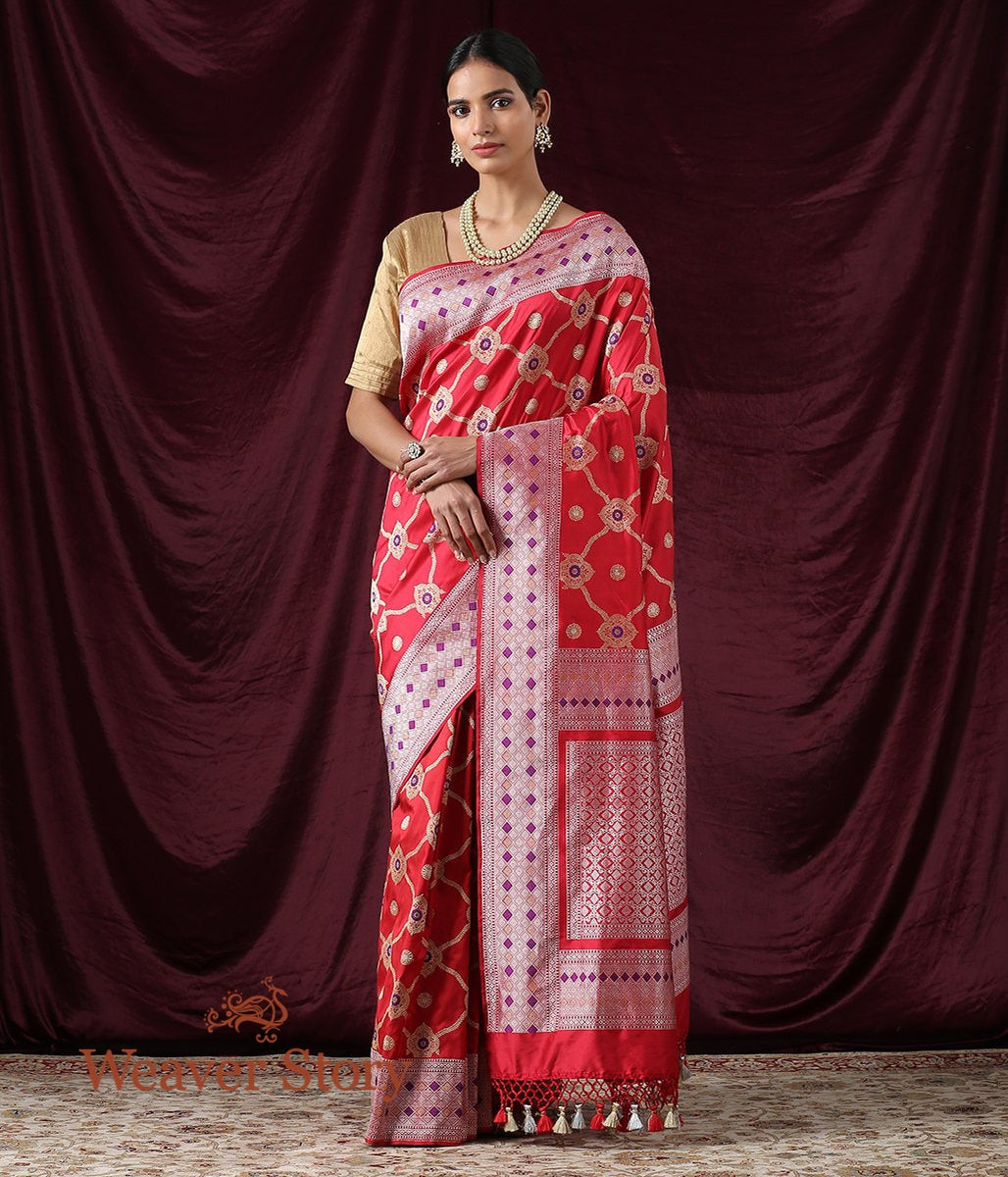 Handloom_Red_Kadhwa_Jangla_Saree_with_Meenakari_WeaverStory_02