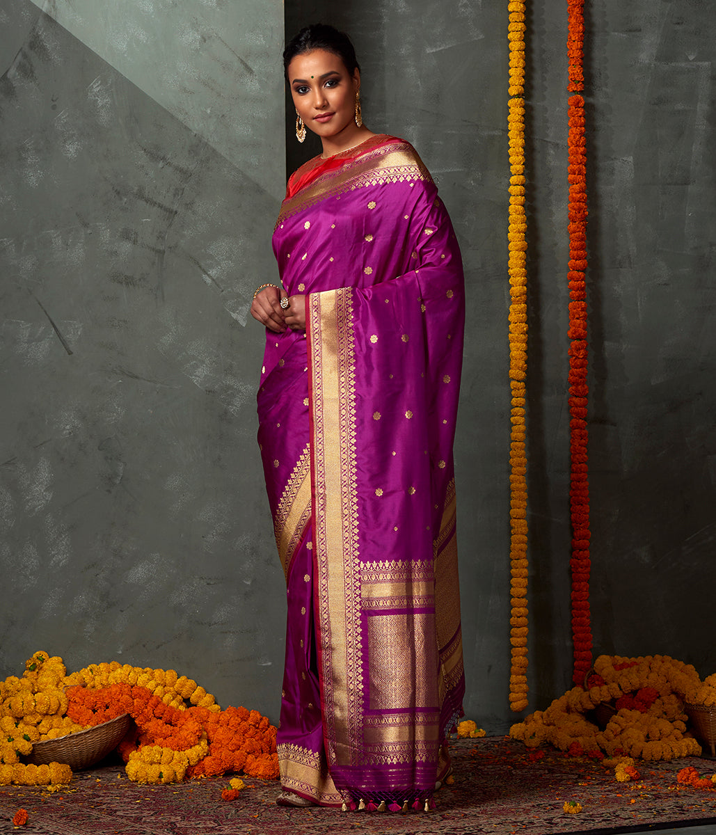 Handloom_Purple_Kadhwa_Booti_Saree_with_Floral_Zari_Border_WeaverStory_02
