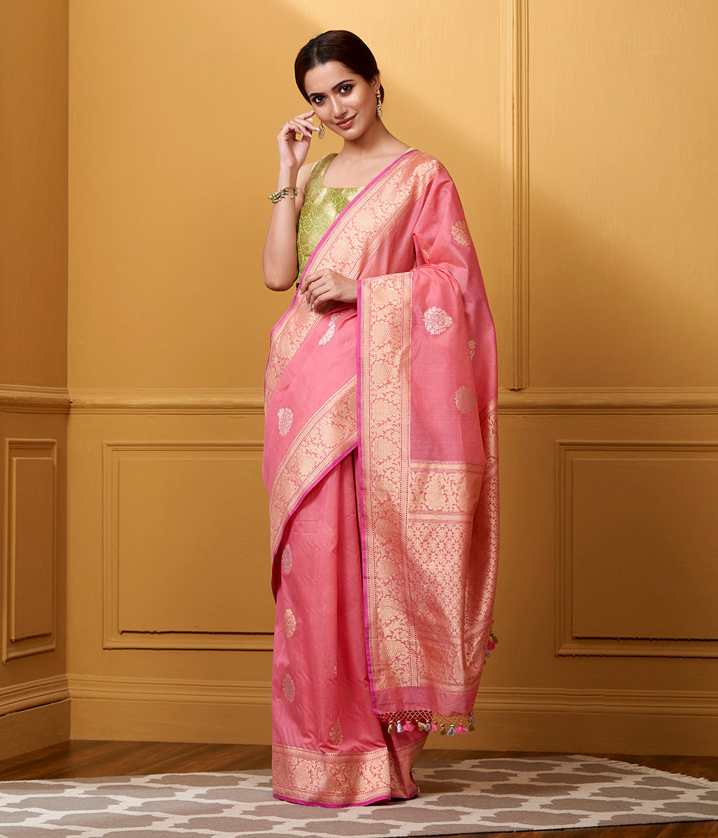 Handloom_Rose_Pink_Kora_Cotton_with_Kadhwa_Boota_WeaverStory_02