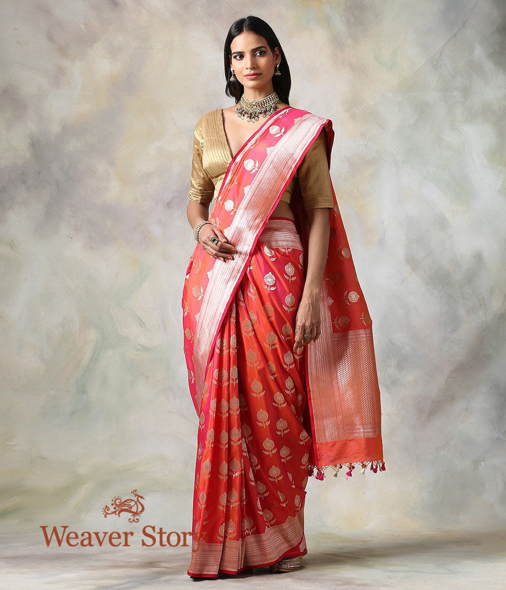 Handwoven_Peach_&_Pink_Dual_Tone_Floral_Booti_with_Red_Selvedge_WeaverStory_02