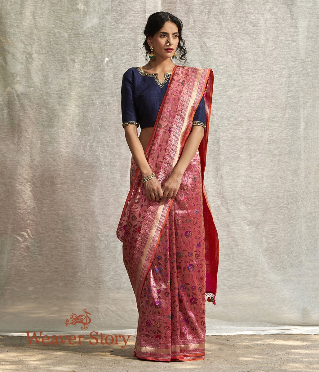Handwoven_Pink_All_Over_Zari_Kadhwa_Meenakari_Jangla_Saree_WeaverStory_02