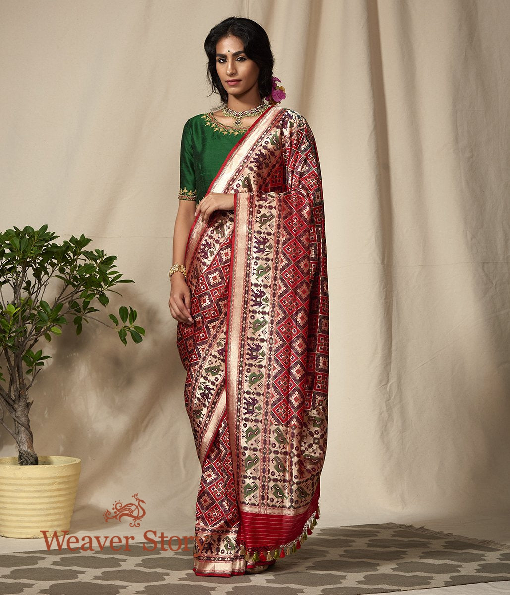 Handwoven_Red_and_Green_Meenakari_Banarasi_Patola_Saree_WeaverStory_02