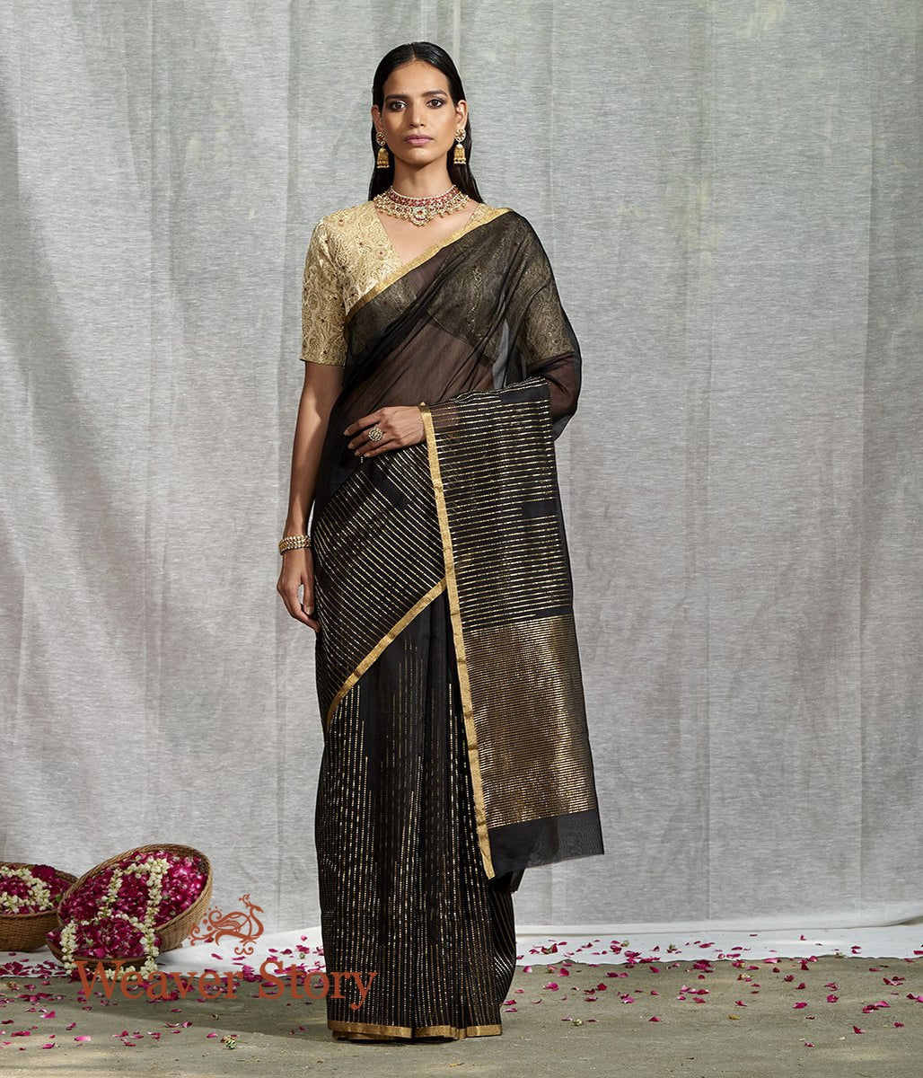 Handloom_Black_Merecrised_Cotton_Silk_Saree_with_Zari_Stripes_WeaverStory_02