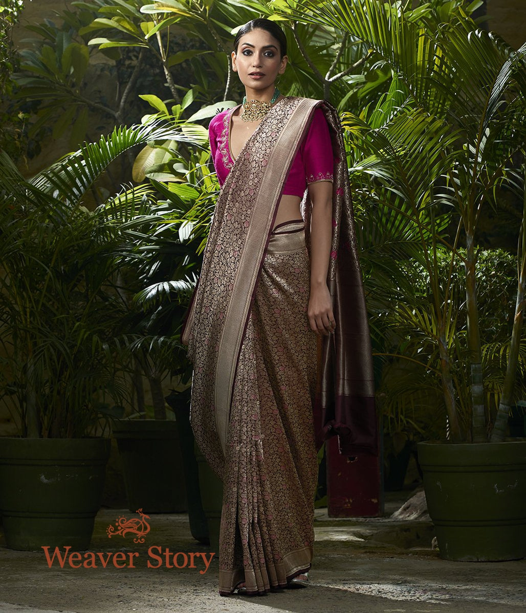 Handwoven_Wine_Kimkhab_Saree_with_Pink_Meenakari_WeaverStory_02