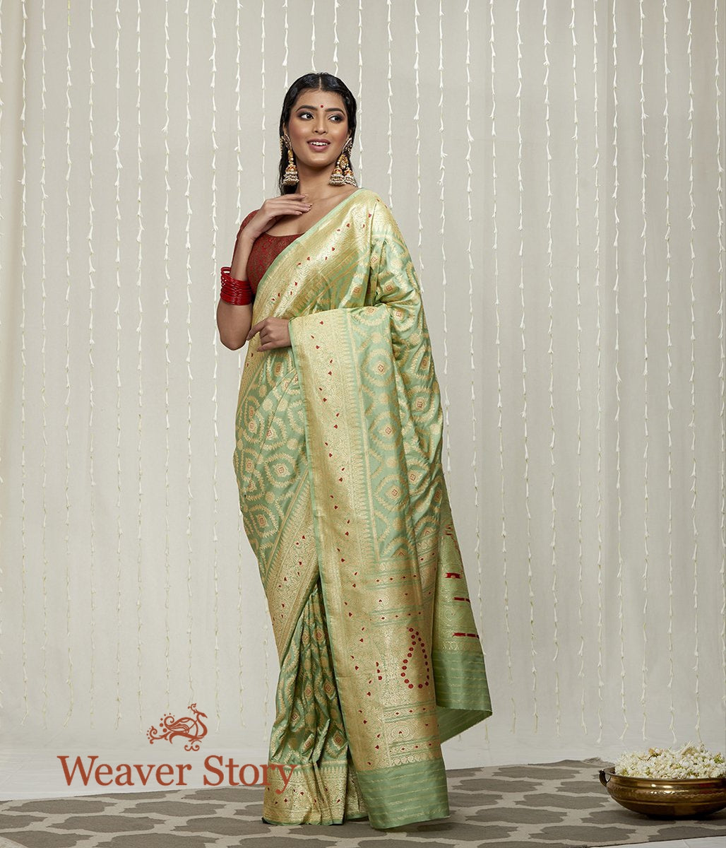 Handloom_Pista_Green_Jangla_Saree_with_Meenakari_WeaverStory_02