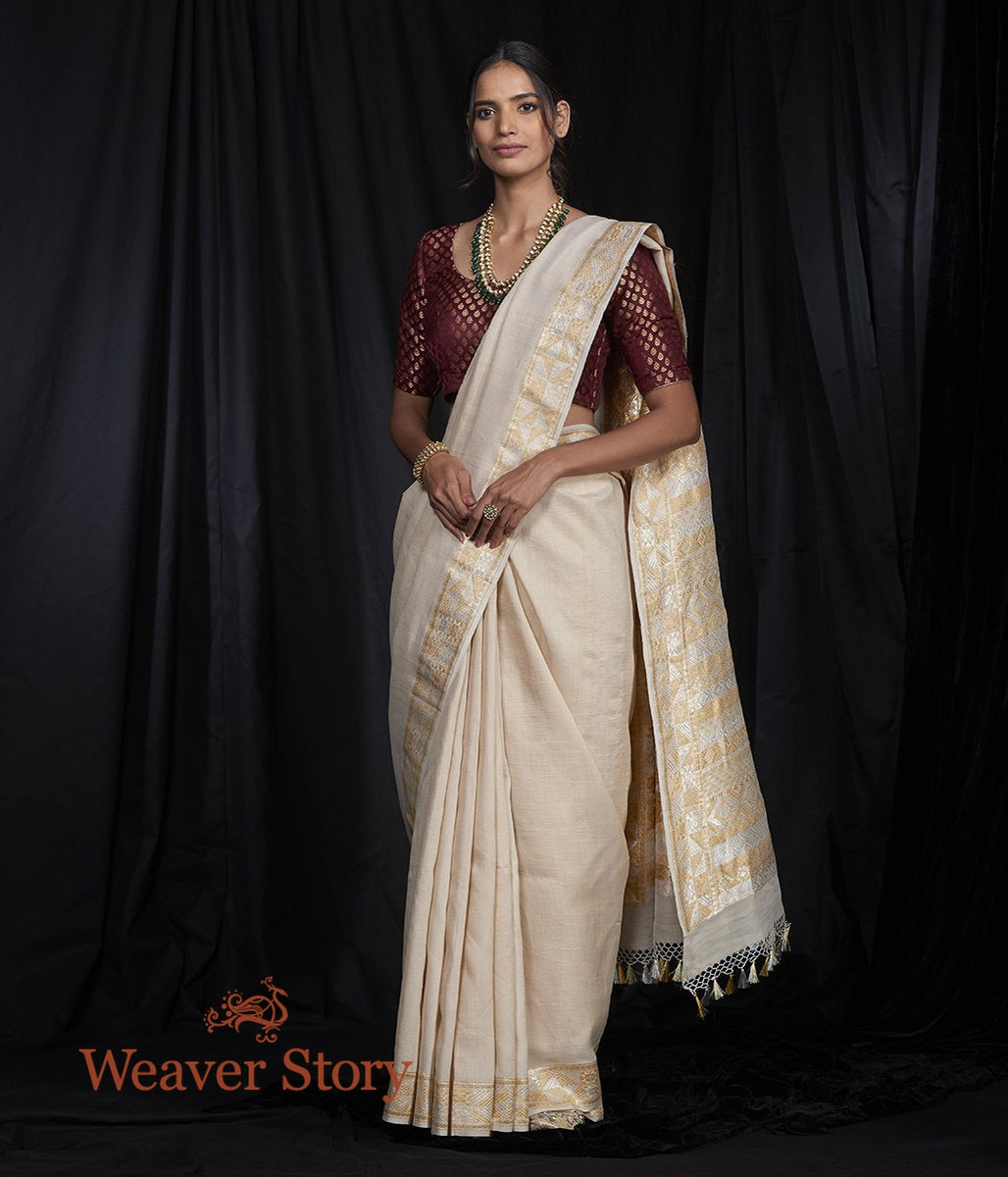 Handwoven_Plain_Tusser_Saree_with_Kadhwa_Sona_Rupa_Border_WeaverStory_02