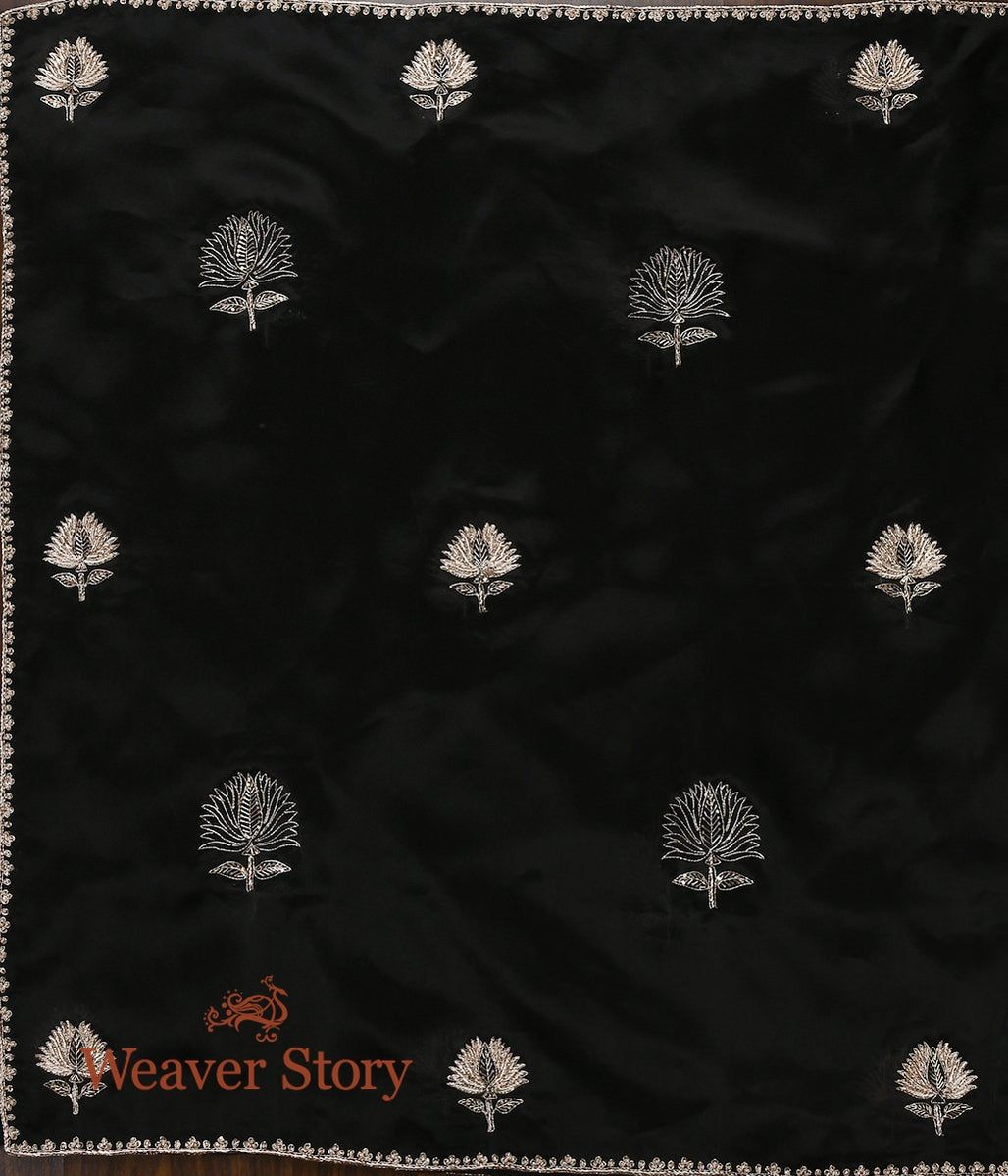 Black_Zardozi_Organza_Dupatta_with_Lotus_Motifs_WeaverStory_02