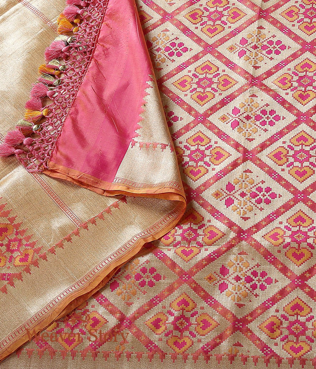 Handloom_Peach_Pink_Banarasi_Patola_Dupatta_with_Zari_Base_WeaverStory_02