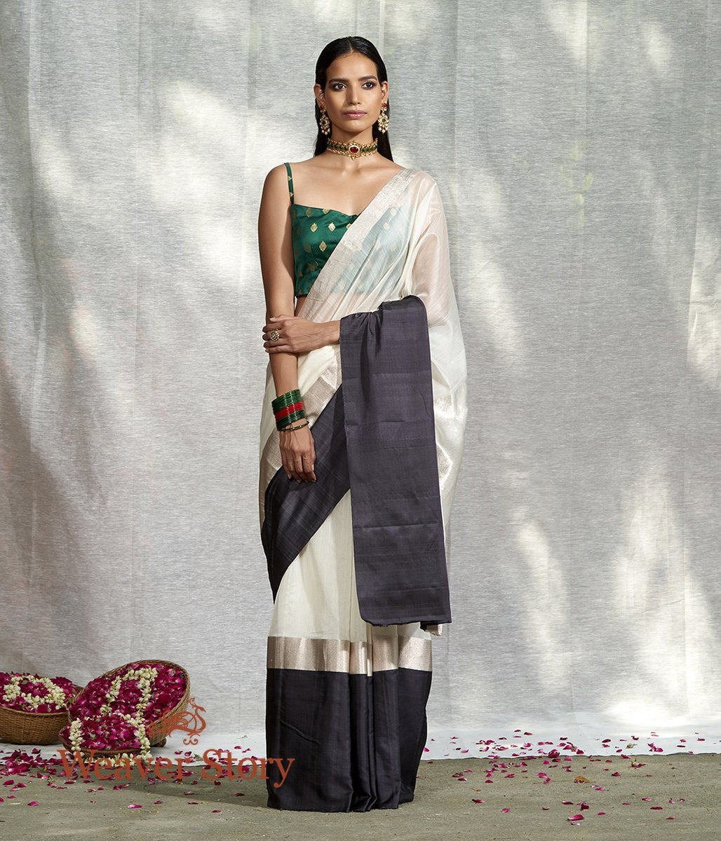 Handwoven_White_Plain_Saree_with_Black_Mushroo_Border_WeaverStory_02