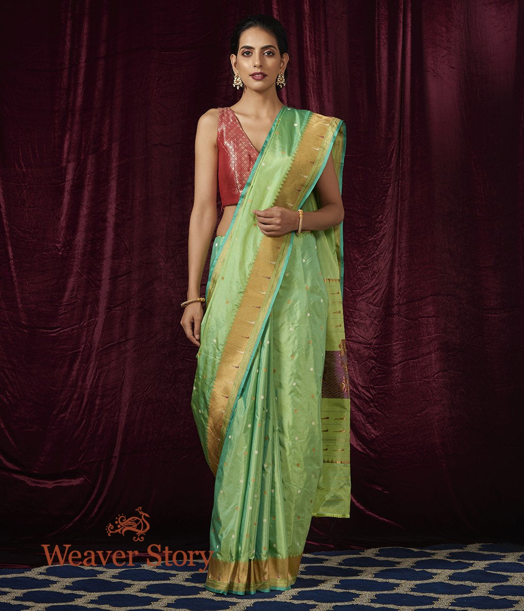 Handwoven_Light_Green_Katan_Silk_Saree_with_Paithani_Border_WeaverStory_02