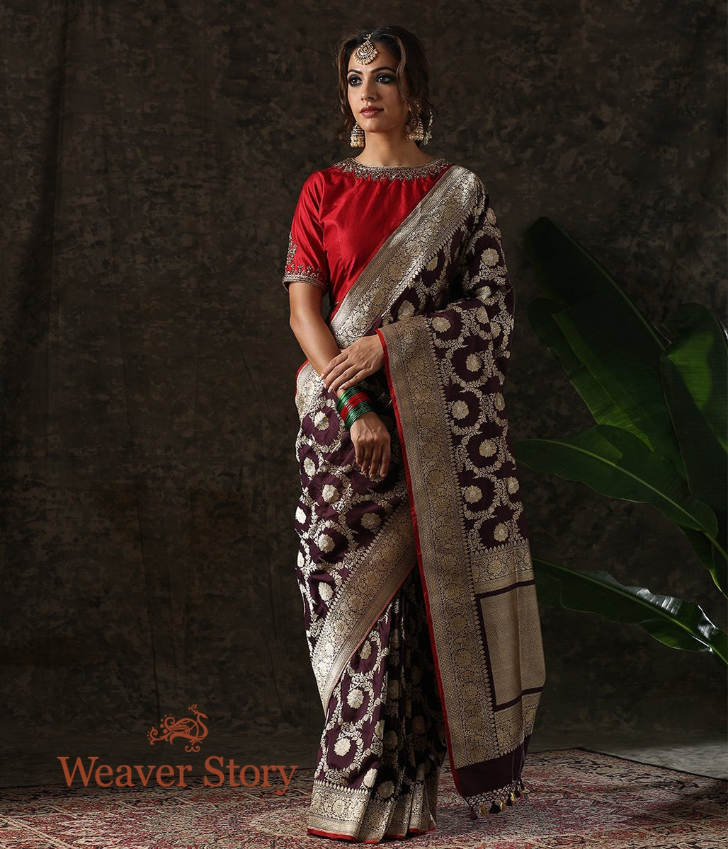 Handwoven_Wine_Kadhwa_Floral_Jaal_Saree_with_Red_Selvedge_WeaverStory_02